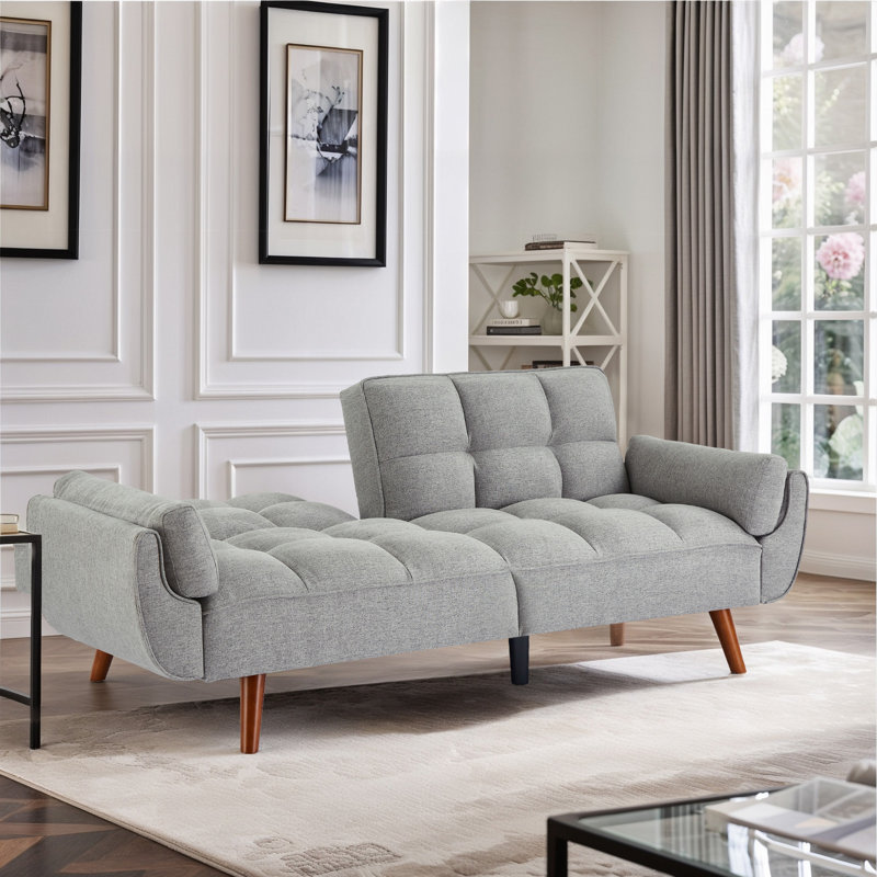 Tarantino Twin 75.3'' Upholstered Convertible Sofa, Light Gray Linen