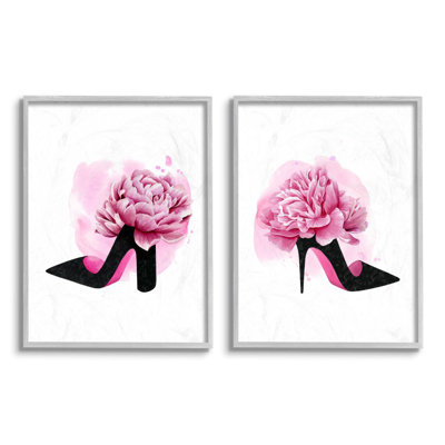 «Flower Heel Pink Black Glam Fashion» par Grace Popp, ensemble de 2 reproductions d'impressions