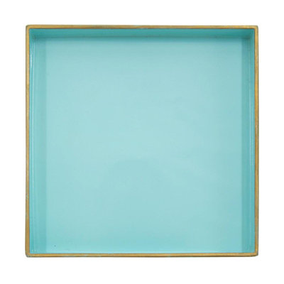 Plateau carré en plastique de 8,5 po avec finition bleu poudre et bordure dorée, plateau décoratif pour l'organisation, le service ou la présentation de la pièce maîtresse 