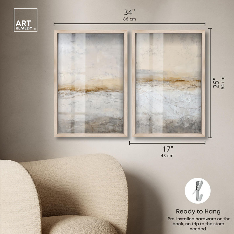 Ensemble de décoration murale abstraite « Cracked Earth Serenity » en format shadowbox par Art Remedy, cadre noir, 10 x 15