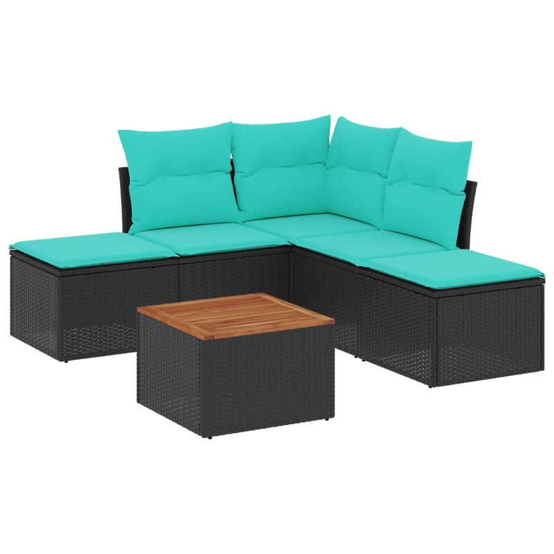 Ensemble de canapé de patio 6 pièces avec coussins en rotin de polyester, Bleu clair, Noir