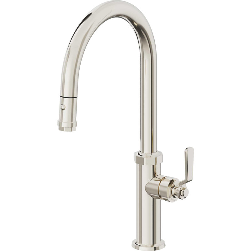 Pull-Down Kitchen Faucet With Button Sprayer - High Arc Spout, Polished Nickel