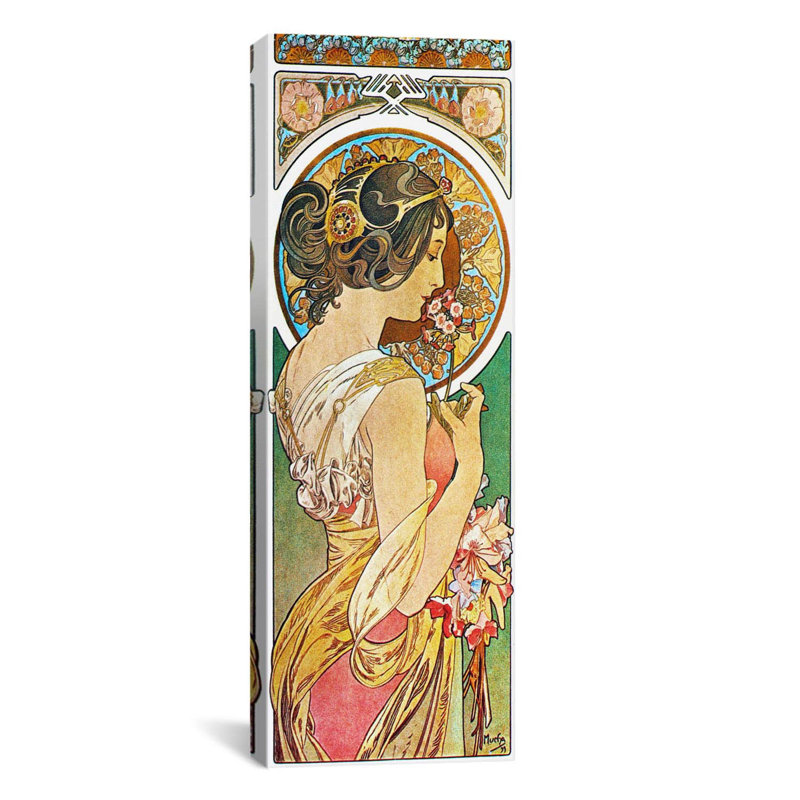 «Polyanthus, 1899» par Alphonse Mucha - impression sur toile, H 12 po x l 36 po x P 0,75 po