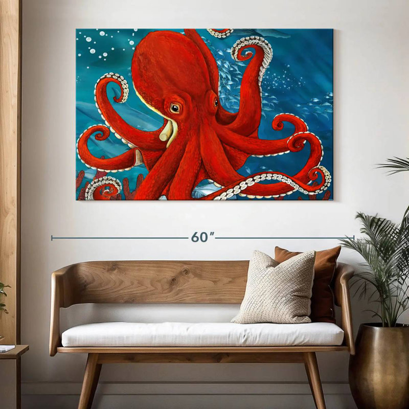 Brampt Vibrant Red Octopus, 34" H x 51" W