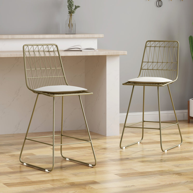 Beige Counter Stools, Iron Frame And Comfortable Cushion - Two Stools With Stable Padding 2Pcs