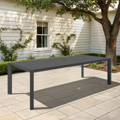 Rectangular Outdoor Dining Table with Umbrella Hole and Aluminum Frame