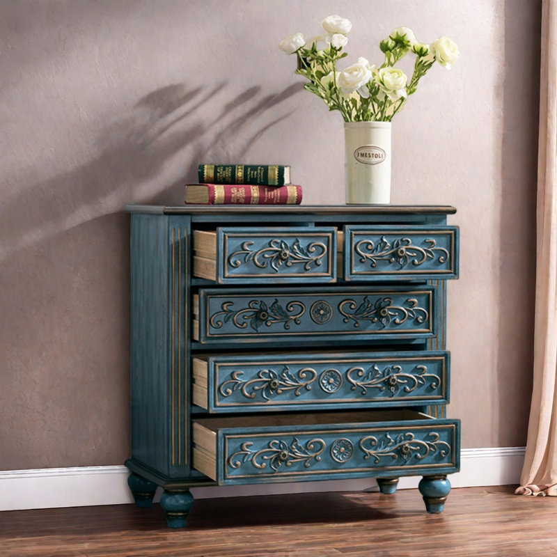 Décoration vintage rétro en bois sculpté et peint en or, Bleu