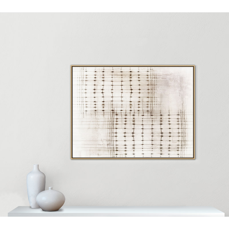 «Intersecting Lines in Quiet Neutralité I - Version paysage» par , 49.5'' W x 37.5'' H, Toile avec cadre, Flotteur naturel