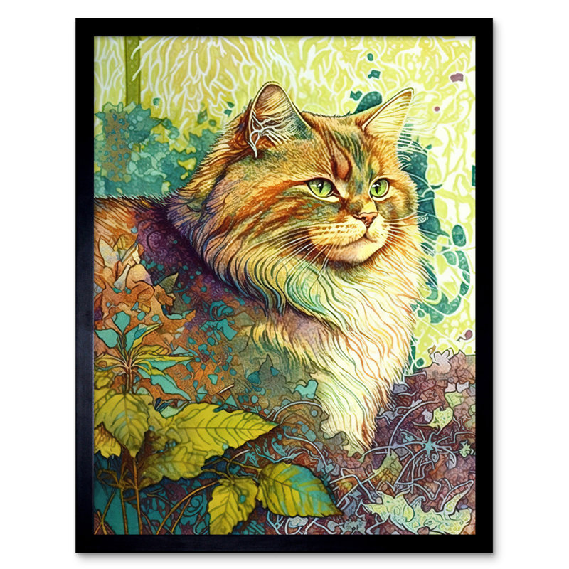 Siberian Cat In Nature Vibrant Colourful Modern Portrait - Single Picture Frame Print