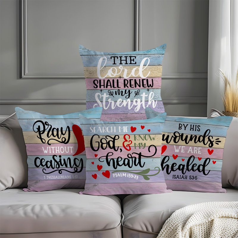 4 Pcs Bible Inspirational Texts Pattern Decorative Pillow Covers