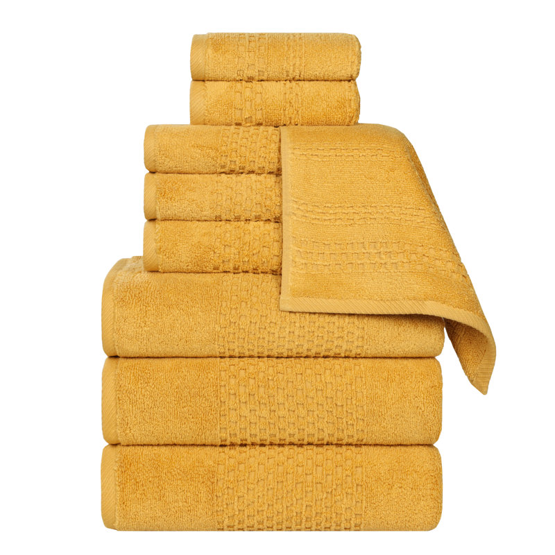 Playa Zero Twist Cotton Medium Weight Solid Waffle Textured Towel Set, Gold, 9 Pc Towel Set (3-Bath, 3-Hand, 3-Face)