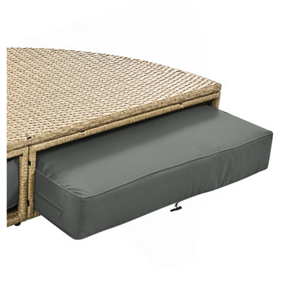 Outdoor Patio Daybed Wicker Rattan Double Daybed Round Sofa Furniture Set With Retractable Canopy, 4 Pillows For Lawn Garden Backyard Porch Pool by Dovecove