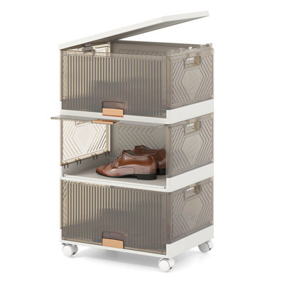 3-Cube Stackable Storage Bins with Detachable Wheels 13.5Gal Large Organizer
