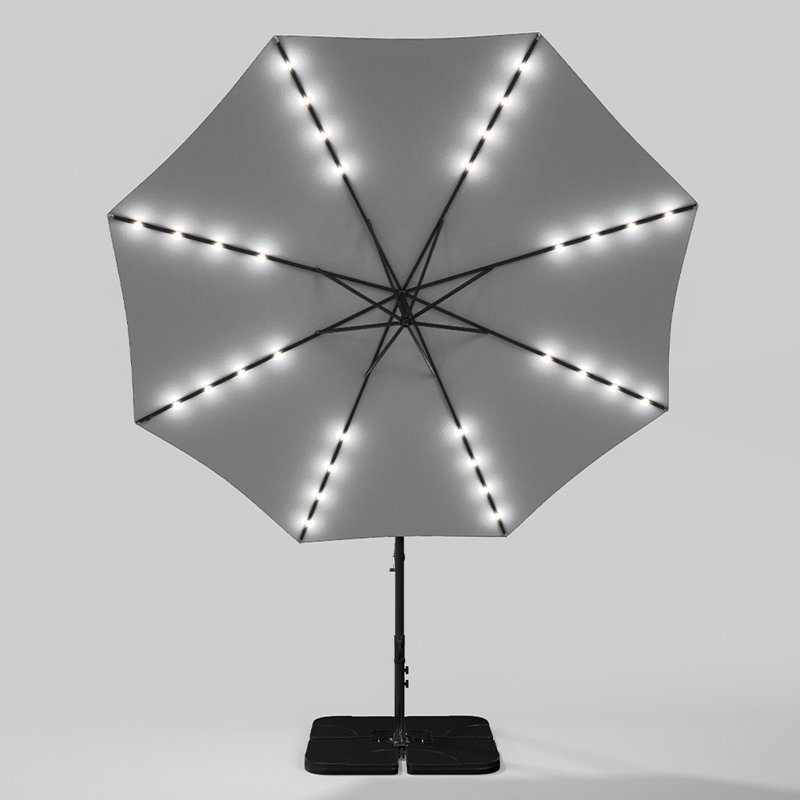 Arlo 3m Cantilever Parasol with LED Light, Light Grey