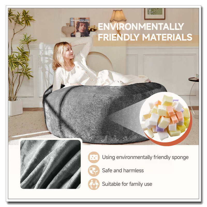Fauteuil à billes en mousse à mémoire de forme et housse amovible, Gris foncé, H 23,62 po x l 47,24 po x P 47,24 po