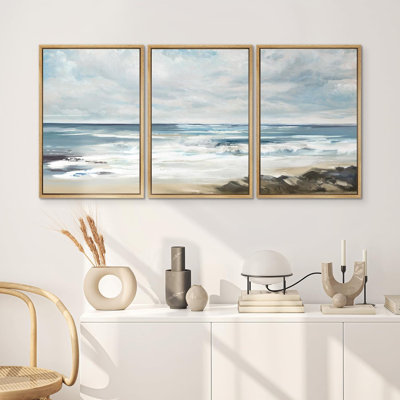 Coastal Beach " Teal Sky Ocean Wave Beach Shore " 3 - Pieces