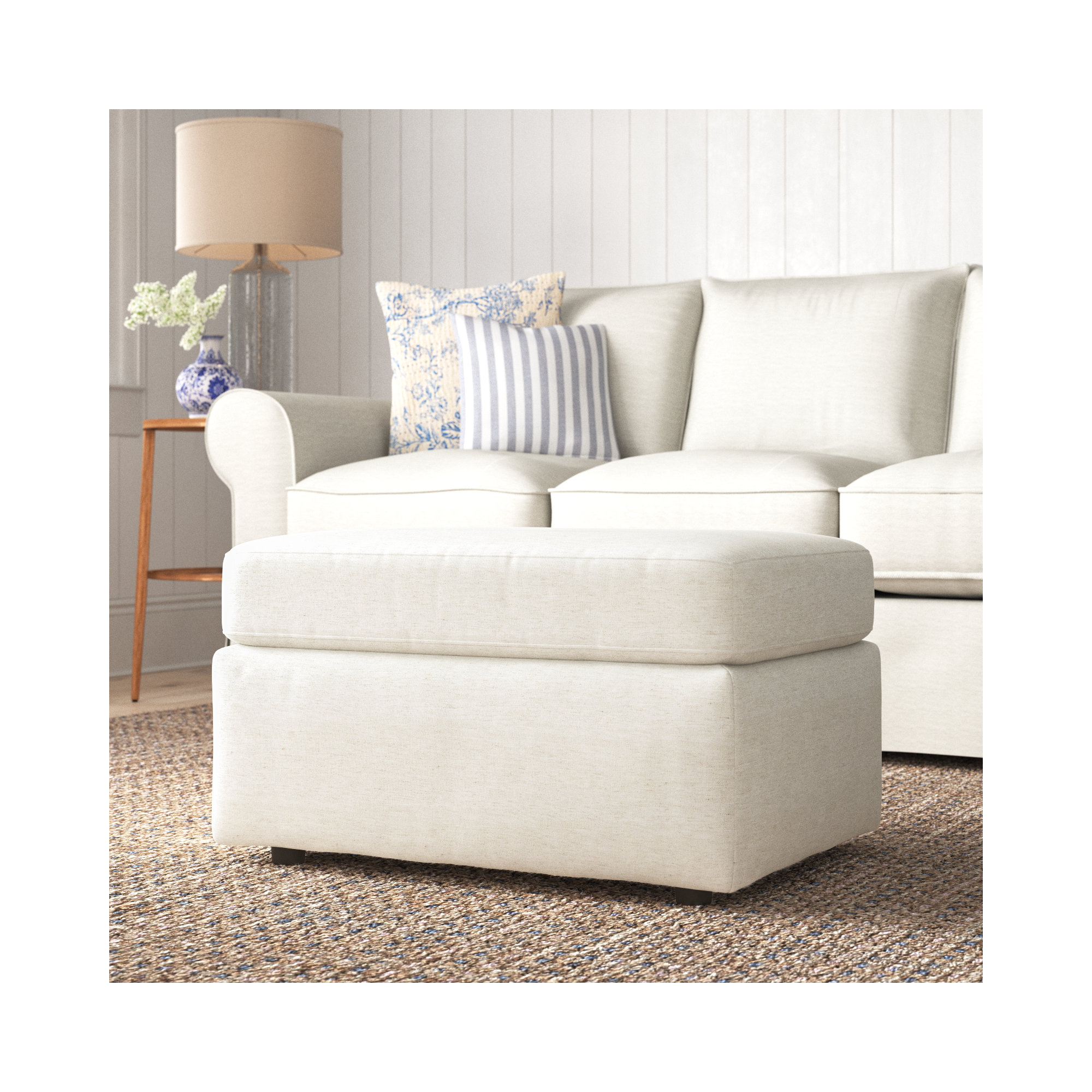 Savannah Upholstered Ottoman, Nomad Snow Crypton® Chenille