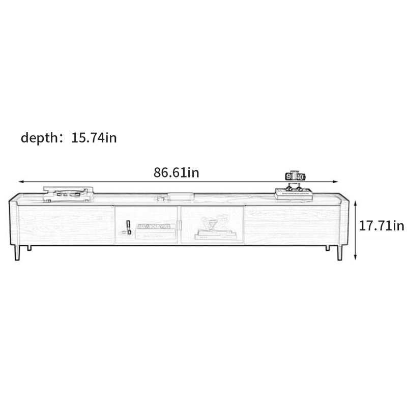 Meuble télé d'inspiration moderne et luxueux, H 17,71 po x L 86,61 po x l 15,74 po