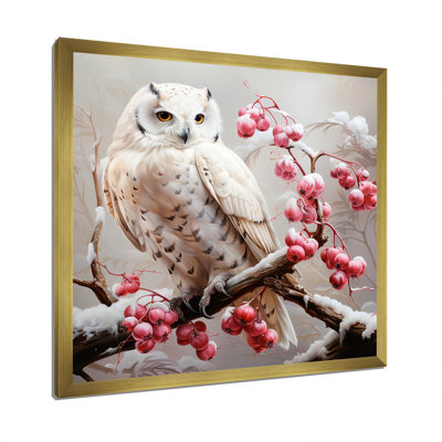Snowy Owl Winter Blooms Perch II - hibou, art mural animal