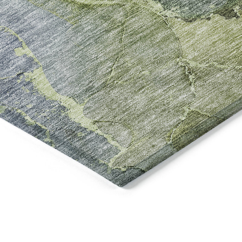 Tapis extérieur lavable abstrait vert olive et gris 9 'X 12'