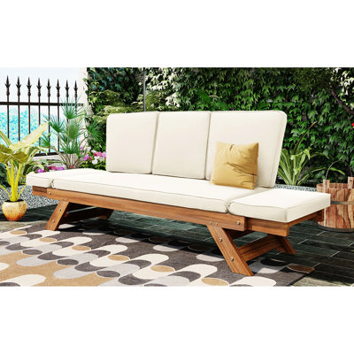 Lit de jour pour patio avec coussins avec fermeture à glissière et capacité 3 personnes, structure convertible en coussins modulaires, bois