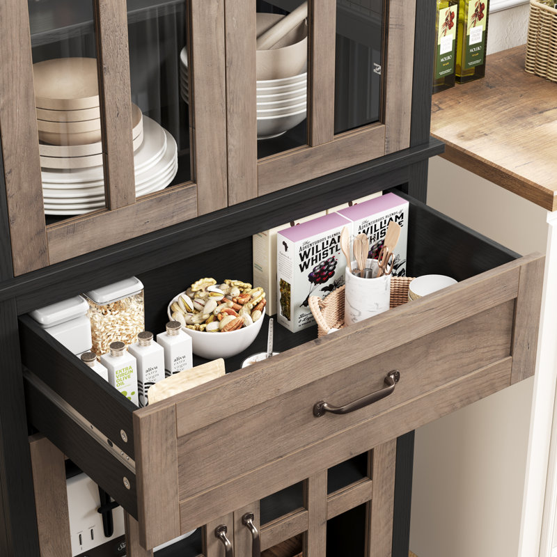 Garde-manger 70,9 po Aviva avec portes en verre, tablette réglable, Noir / brun