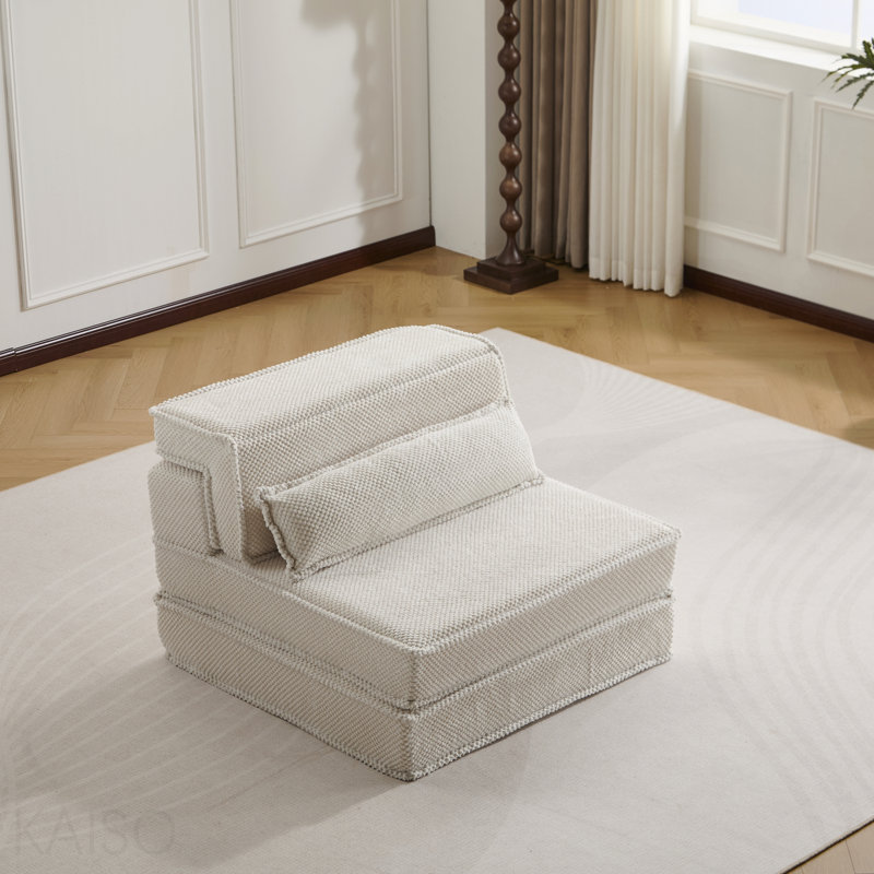 Canapé à compression, canapé-lit convertible au sol, canapé modulaire sans arête modulaire sans assemblage requis, tissu polaire circulaire, canapé simple surdimensionné avec 1 coussin, blanc