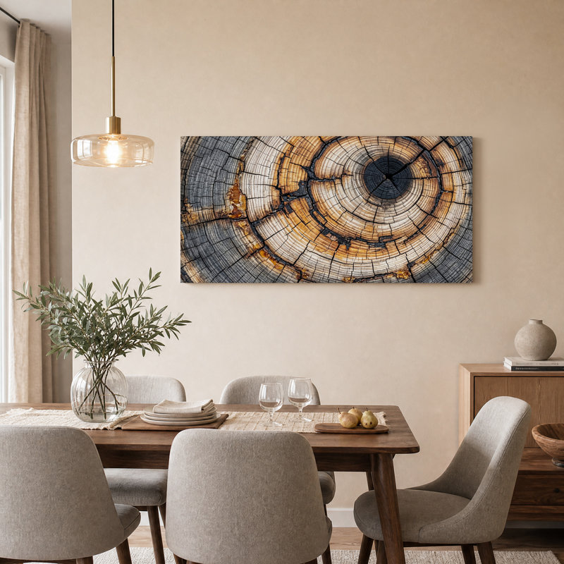 Art mural sur toile en forme de souche d'arbre patiné, 40“W x 20”H
