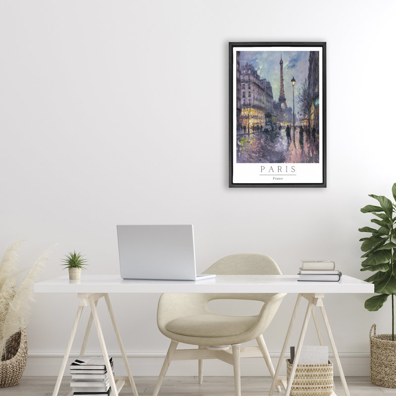 Cadre flottant rétro Paris Street Night, design par Petal Prints Design, H 25 po x l 17 po, Cadre flottant noir de jais