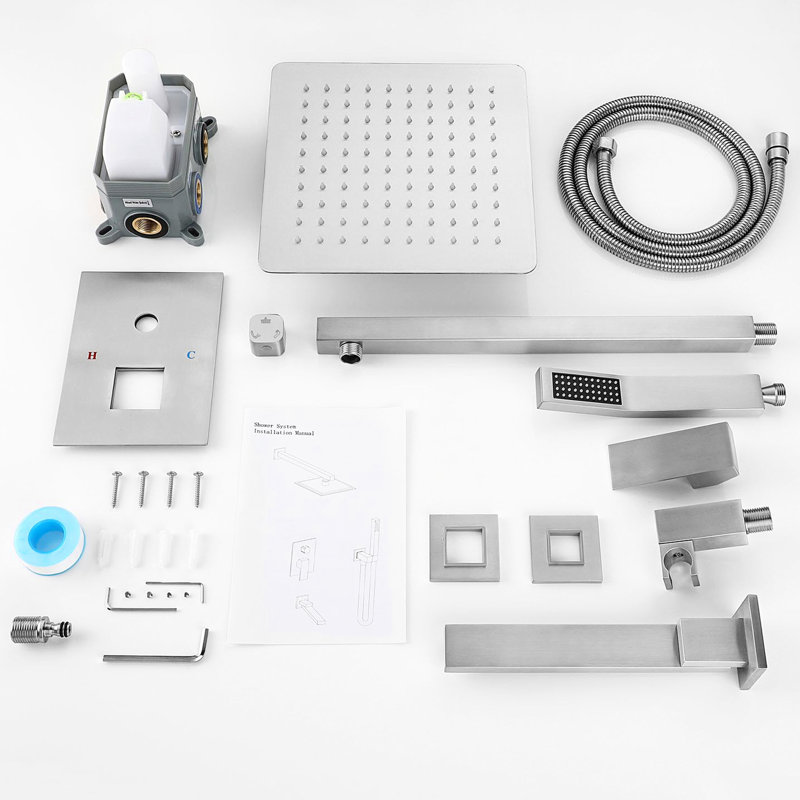 Ensemble de pomme de douche à pluie 10 po, nickel brossé, matériaux, baignoire revigorante, outil de salle de bain mural en boîte, laiton et acier inoxydable, délice de bain rajeunissant, article