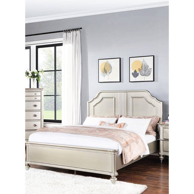 Traditional Style Queen Size Two Panel Bed In Silver, Made Of And Pine, For Bedroom Peace With Silver Design, Constructed Serenity