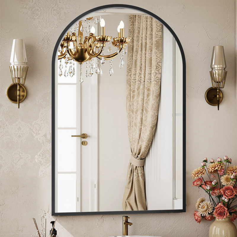 Dochas Aluminum Arch Mirror, Black, 38" x 26"