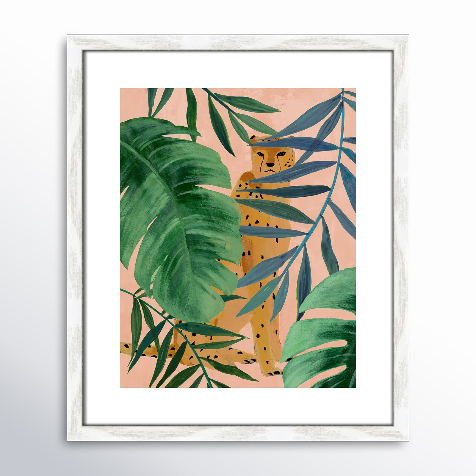 Silent Jungle - Painting Print, 19" H x 16" W x 0.75" D, White Wood Framed Paper