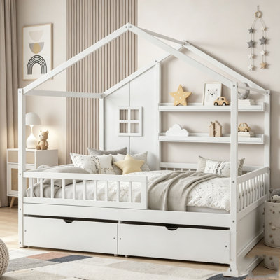 Lit simple avec rideaux, tiroirs de rangement et garde-corps Kids