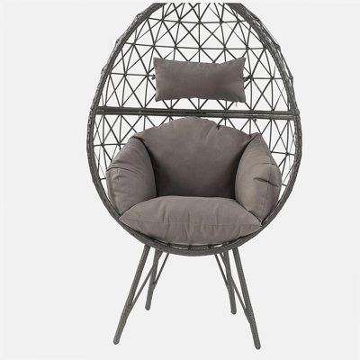 Light Grey and Black Patio Chair with Upholstered Cushion