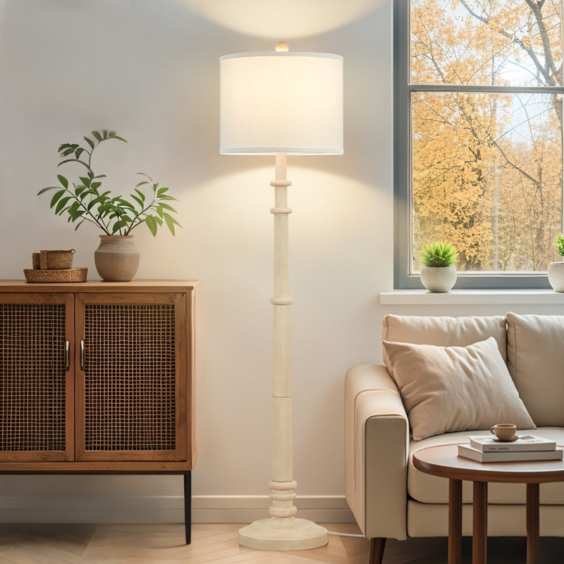60" Vintage Farmhouse Floor Lamp Adjustable Color Temperature Standing Lamps With Linen Shade Rustic Retro Tall Light For Home Decor,Bedroom,Reading,Office