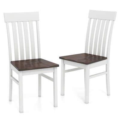 Dining Chairs Set of 2 w/Slatted High Backrests Concave Seats Rubber Wood Legs