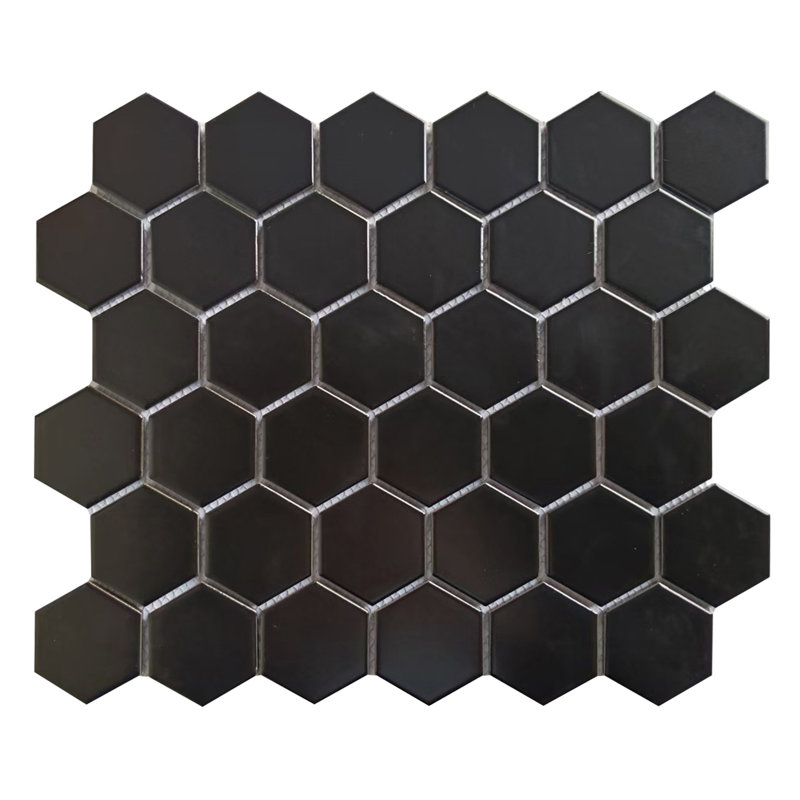12X12 Hexagon matte Black Mosaic 2X2", Black