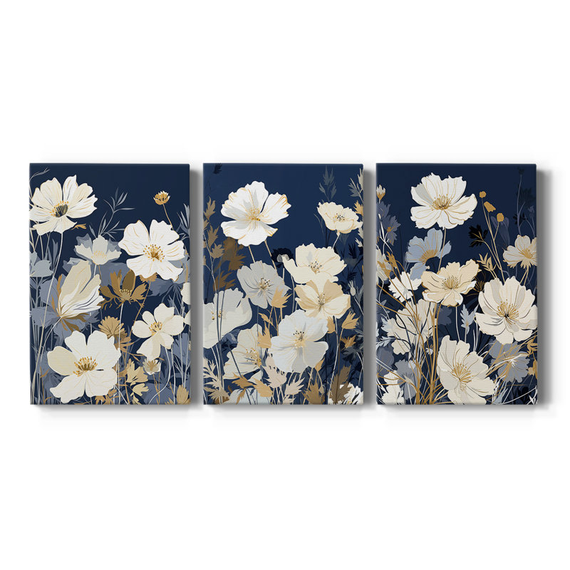 FLORAL Series CCCCLXXXXI - Toile tendue sur mesure - 3 pièces, H 27 po x l 54 po