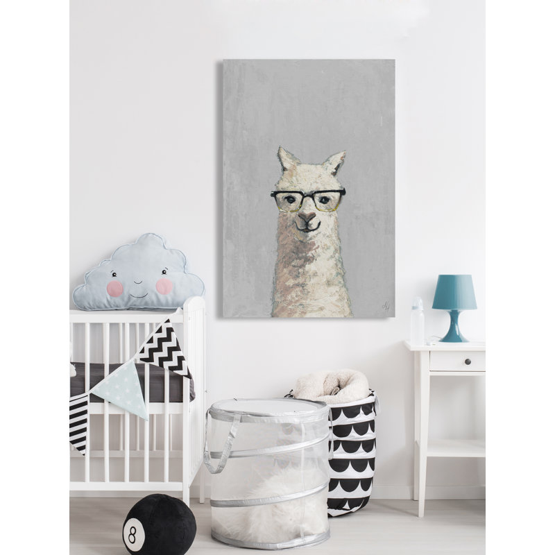 «Rosalba Llama with Glasses II», reproduction sur toile tendue, H 36 po x l 24 po x P 1,5 po, Gris / Blanc Cassé
