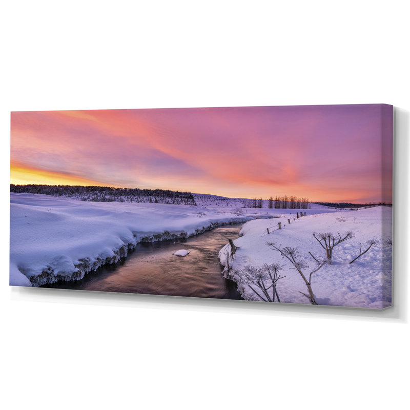 Coucher de soleil sur la rivière «Winter Sunset River», H 8 po x l 12 po x P 1 po, Toile tendue