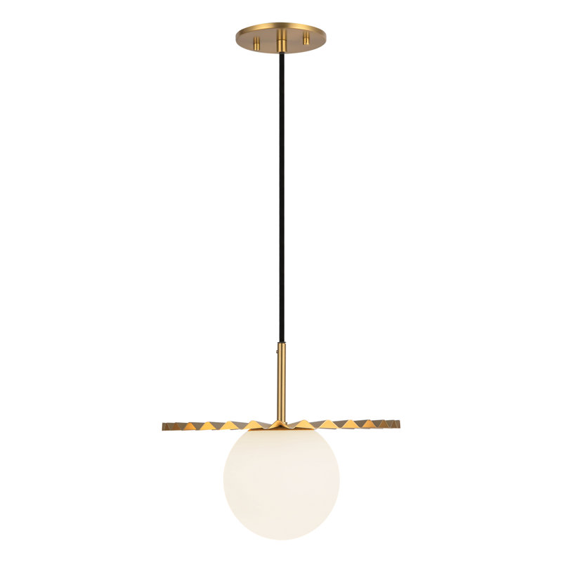 Luminaire suspendu sphère 1 lumière Carletta, H 9,63 po x l 11,88 po x P 11,88 po, Or brossé / verre opale mat