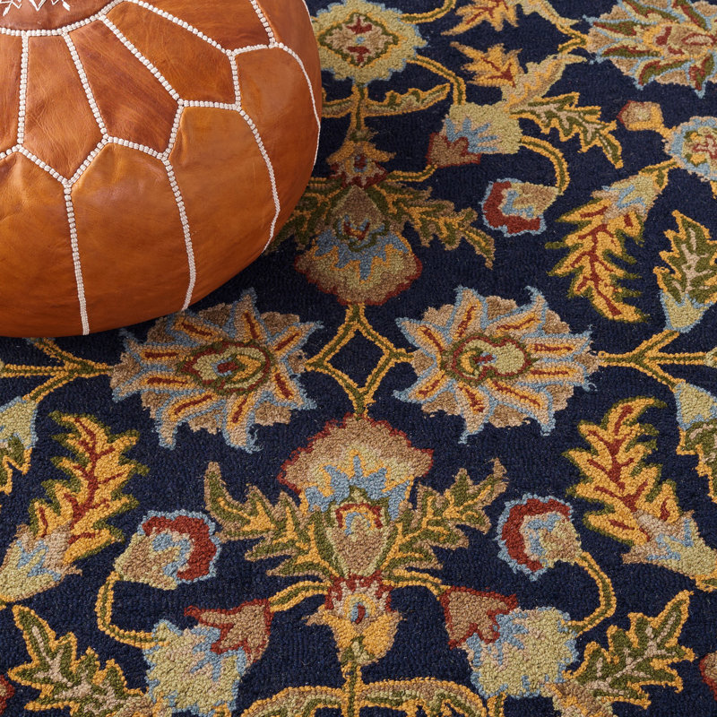 Ferrera Oriental Handmade Tufted Wool Navy Area Rug, Rectangle 8' x 10'