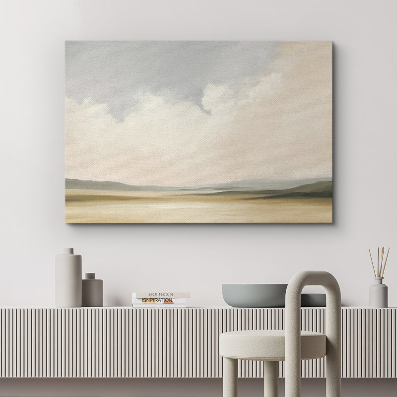 «Soft Cloudy Horizon», reproduction d'art sur toile - décor abstrait pastel neutre pour le salon ou la chambre à coucher