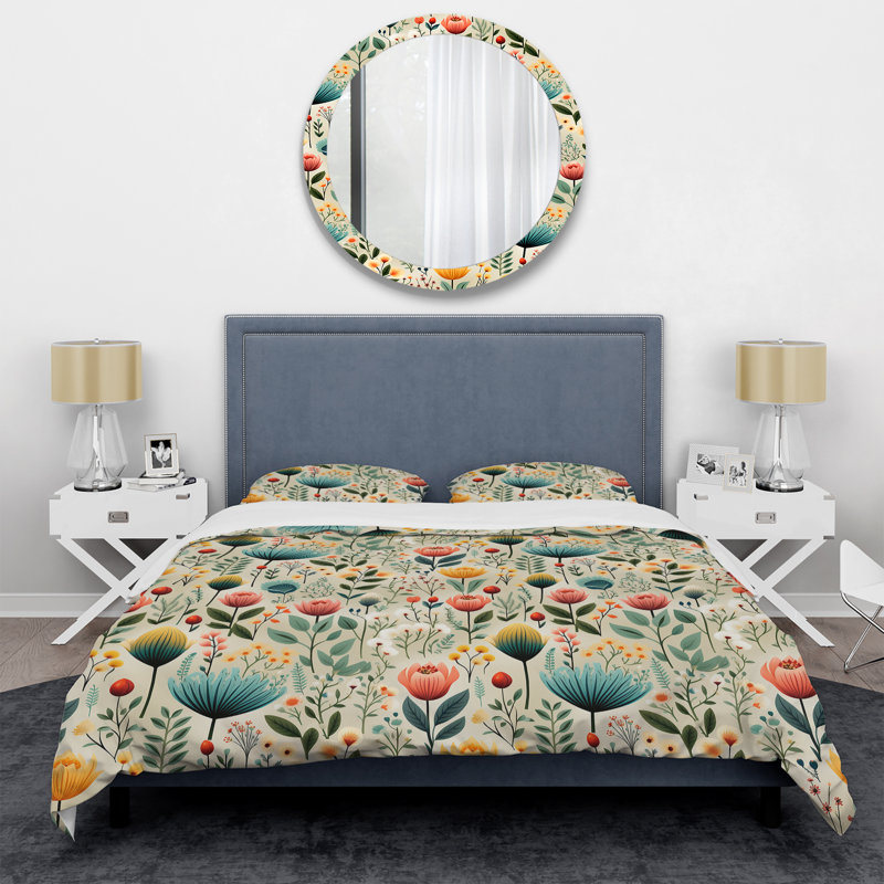 Simplicity In Scandinavian Flowers V Bedding Floral  Duvet Cover Set , Queen Duvet Cover + 2 Standard Shams