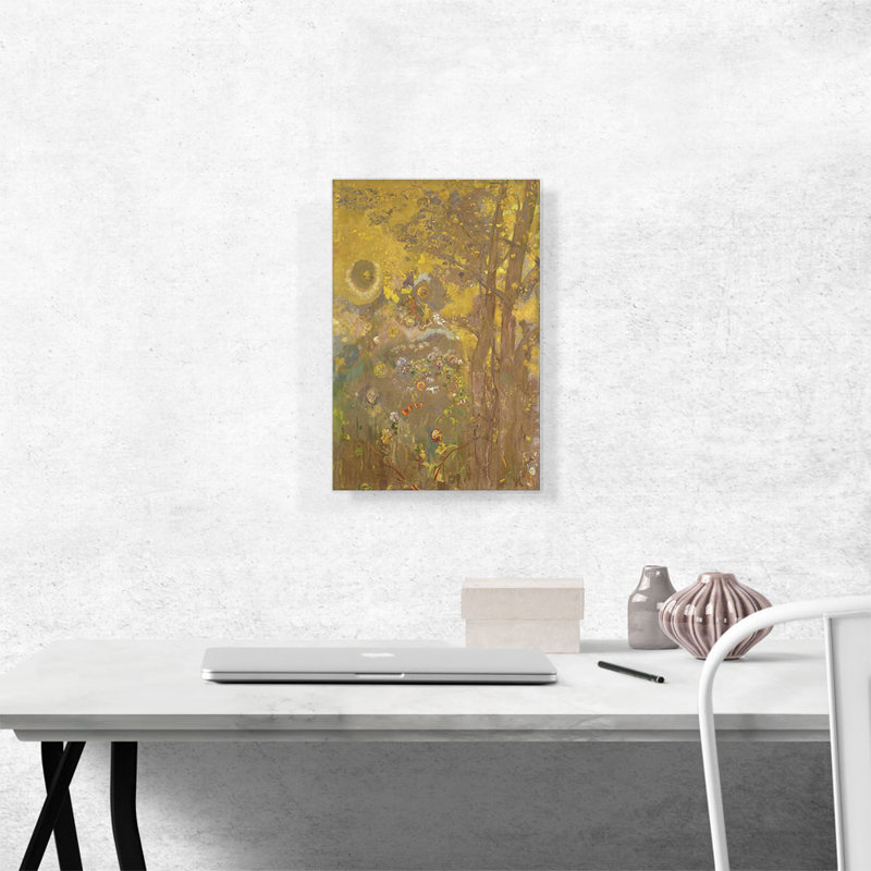" Trees On A Yellow Background " by Odilon Redon Painting Print, 18" H x 12" W x 1.5" D