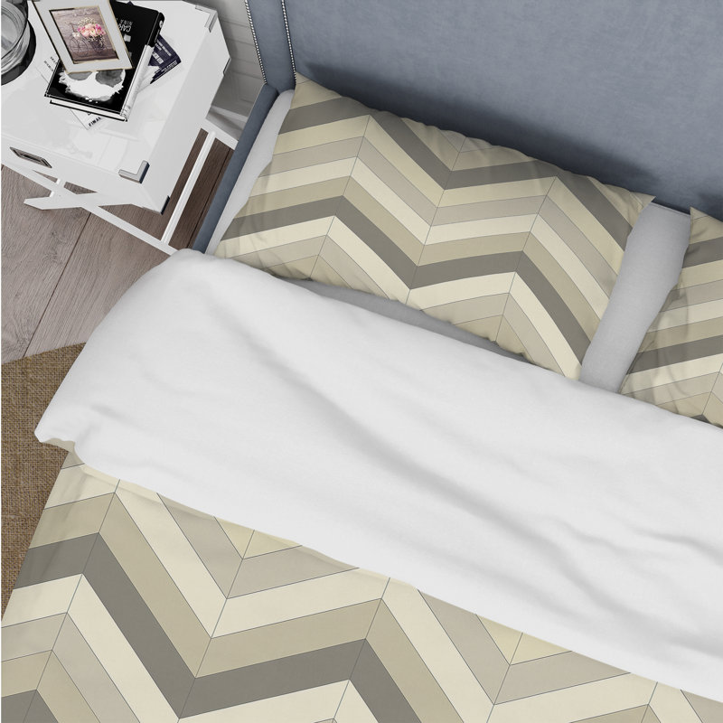 Ensemble de housse de couette traditionnelle à chevrons beige et gris, Housse de couette très grand + 2 très grandes ta