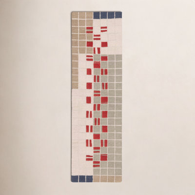 Elswick Gray Red Hand-Tufted Geometric Wool Rug