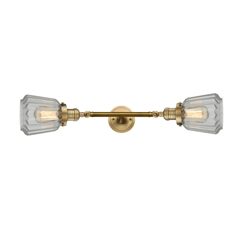 Éclairage pour meuble-lavabo à 2 lumières à intensité réglable Vinson, Laiton brossé, Transparent