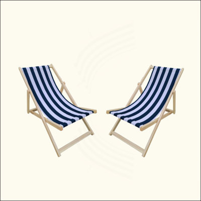 Populus Wood Sling Chair Stripe Broad Stripe Folding Chaise Lounge Chair-2PCS